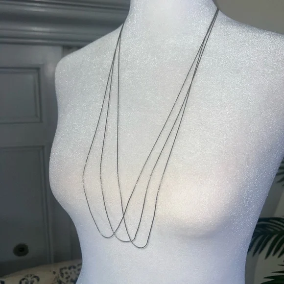 Sterling Silver Minimalist Multi-Strand Layered Necklace 925 Italy - Picture 4 of 9